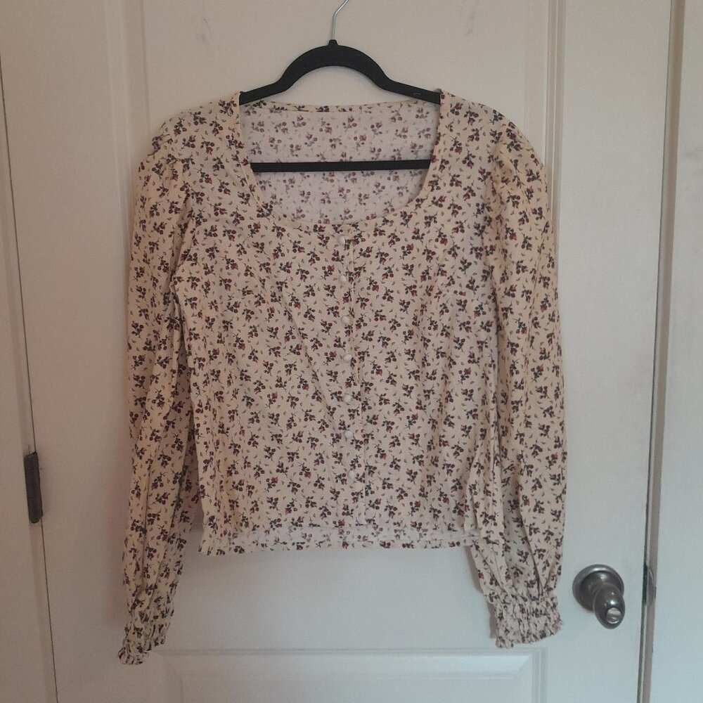Women's Floral Long Sleeve Cotton Blouse, M